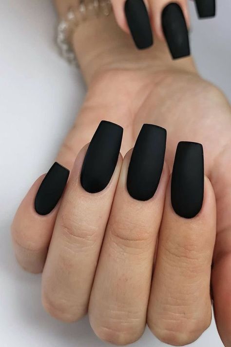 Black Matte Nails, Plain Acrylic Nails, Nails Plain, Matte Acrylic Nails, Nails Round, Black Coffin Nails, Matte Black Nails, Plain Nails, Black Acrylic Nails