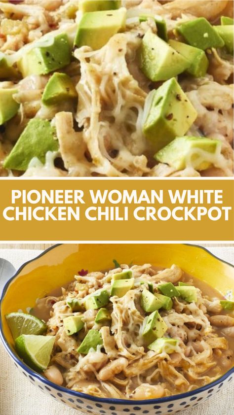 This easy White Chicken Chili is a creamy and nutritious meal that’s perfect for busy nights. Made with simple, common ingredients, it warms you up with every spoonful. The dish features tender chicken and hearty beans, making it a satisfying choice for dinner. Enjoy its flexibility by adding your favorite toppings! Pioneer Woman White Chicken Chili Recipe, Crockpot Green Chicken Chili, Pioneer Woman Chicken Chili, Pioneer Woman White Chicken Chili, White Chicken Chili Pioneer Woman, White Chicken Chili Crockpot, Spicy White Chicken Chili, Easy White Chicken Chili, Pioneer Kitchen