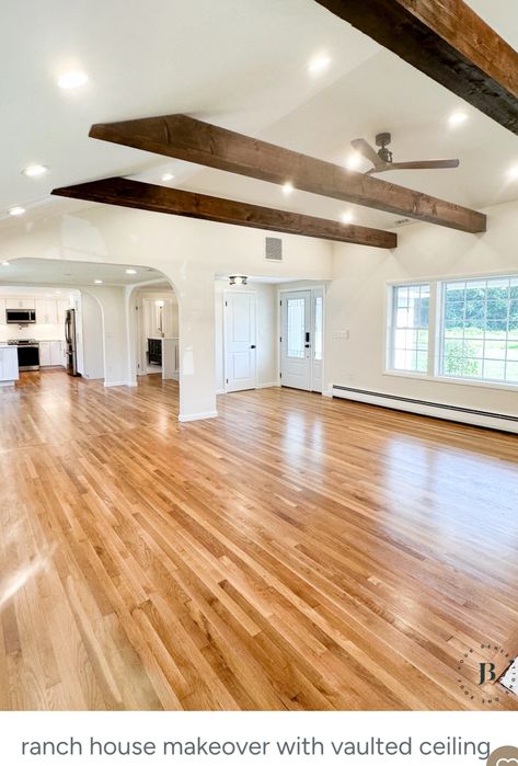 Ranch House Makeover, 1950s Ranch House, White Oak Flooring, Red Oak Floors, House Makeover, White Oak Floors, Oak Flooring, Ranch Style Homes, Ranch Style