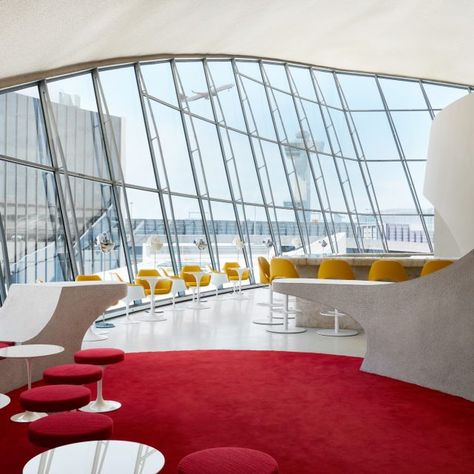 PHOTOS: The TWA Hotel at JFK is officially open! | 6sqft Twa Hotel, Twa Hotel Jfk, Twa Airport, Airport Architecture, Twa Flight Center, David Mitchell, Flight Centre, Airport Hotel, Eero Saarinen