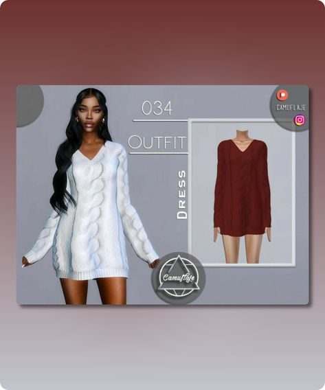 Sims 4 Clothing CC: Outfit 034     Sweater Dress By Camuflaje Sweater Sims 4 Cc, Cc Sims4, Sims 4 Cc Download, Pumpkin Costume, Layered Sweater, Best Sims, Sweater Oversize, Female Clothing, Sims 4 Clothing