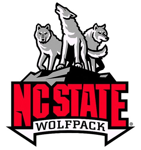 North Carolina State Wolfpack Alternate Logo (2006) - Pack of wolves on rock with script Wolfpack Logo, Nc State Basketball, Athletics Logo, Nc State University, North Carolina State University, Nc State Wolfpack, College Logo, Nc State, Basketball Hoop