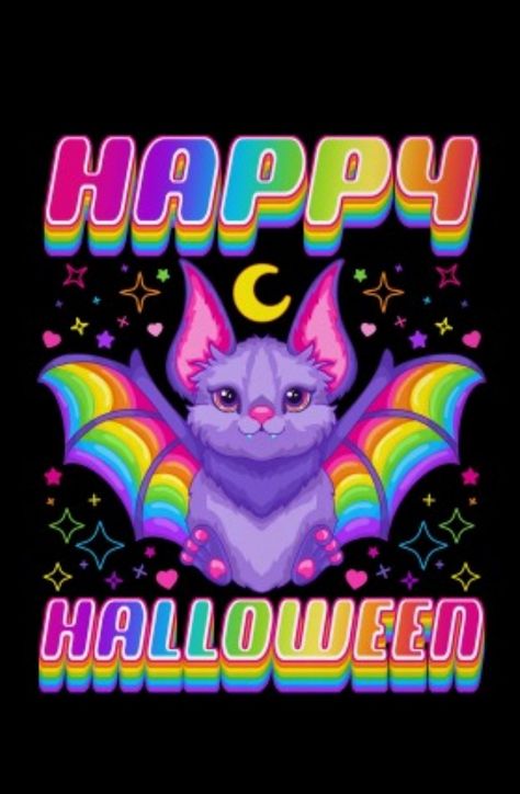 Lisa Frank Halloween Wallpaper, Lisa Frank Horror, Neon Halloween Aesthetic, Lisa Frank Halloween, Spooky Characters, Rainbow Animals, Rainbow Halloween, Animated Halloween Props, Lisa Frank Stickers