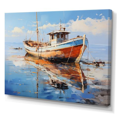 Blue Orange White, Fishing Boat, Beach Wall Art, Metal Art Prints, Fishing Boats, Metal Wall Decor, Framed Canvas Art, Dart, Art Sur Toile