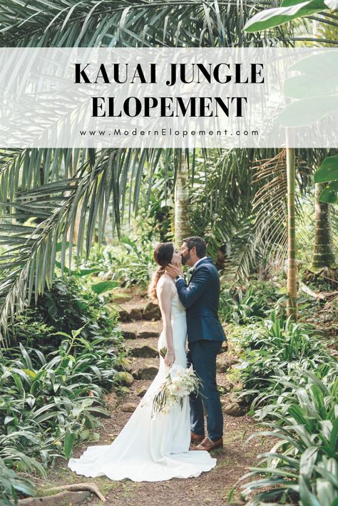 Check out this real wedding that was out in the lushous jungle of Kauai | By Modern Elopement #KauaiElopement #Jungle Wedding In Kauai, Kauai Wedding Ideas, Kauai Wedding Venues, Jojo Wedding, Jungle Wedding Theme, Us Destination Wedding, Kauai Elopement, Cliff Wedding, Jungle Wedding