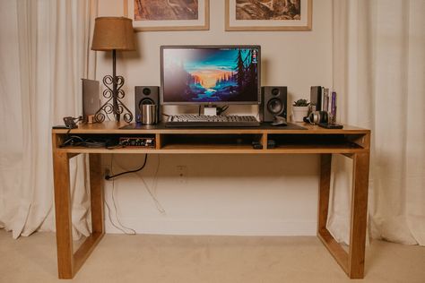 DIY Plywood Desk with 1 Sheet of Plywood ��— WOODBREW Desk Plywood, Plywood Desk, Plywood Edge, Desk Plans, Build Plans, Pocket Hole Screws, Stylish Desk, Carving Wood, Construction Plan