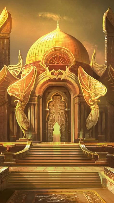 Gold Throne Room Fantasy Art, Gold Palace Fantasy Art, Sun Kingdom Fantasy Art, Golden City Fantasy Art, Egypt Fantasy Art, Aladdin Art, Quantum Field, Reiki Session, Egypt Concept Art