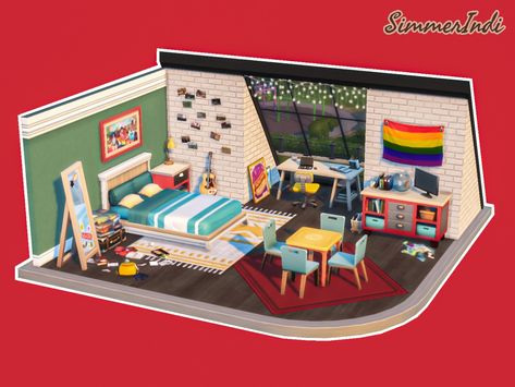 Sul Sul Simmers! I built this Pride Bedroom for a Teenager. 🏳️‍🌈 Pride Bedroom, Sims 4 Bedroom, Pride Month, The Sims 4, Stop Motion, The Sims, Sims 4, Doll House, Motion