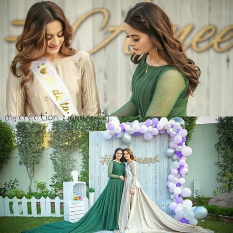 Aiman khan bridal shower Bridal Shower Gown For Bride, Bridal Shower Gowns, Dress For Bride Sister, Bridal Shower Pictures, Shower Dress For Bride, Closet Organisation, Sisters Goals, Minal Khan, Lawn Dresses