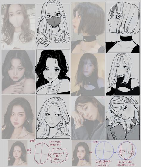 Drawing Head Looking Up, Female Face Art Reference, Side Part Drawing, Manga Drawing Tutorials Face, Anime Portrait Reference, Face Drawing Practice, Emo Shag, Bob Black Women, Fluffy Bob