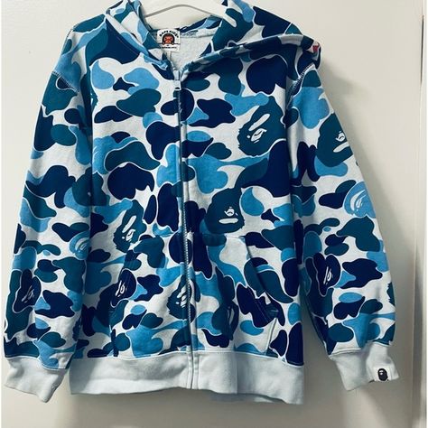 Bape Ape Kids light Blue Hooded Jacket Shark Zip Up Hoodie, Bape Ape, Kids Light, Blue Shark, Kids Lighting, Light Blue Color, Make Me An Offer, Zip Up Hoodie, Sleeve Cotton