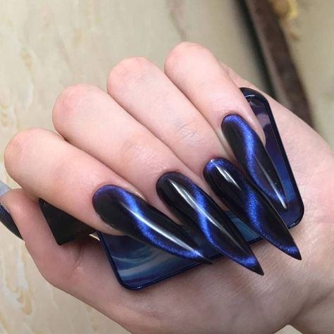 Ongles Goth, Black And Blue Nails, Blue Stiletto Nails, Nail Art Designs For Beginners, Nail 2023, Easy Nail Art Designs, Black Stiletto Nails, Black Acrylic Nails, Blue Acrylic Nails