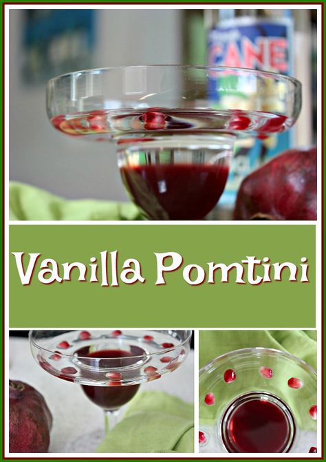 Vanilla Pomtinis Vanilla Vodka Christmas Drinks, Vanilla Vodka Martini Recipes, Vanilla Vodka And Amaretto, Vanilla Liqueur Cocktails, Vanilla Infused Vodka, Pomegranate Martini, Vodka Wine, Wine Cocktail Recipes, Fun Drinks Alcohol