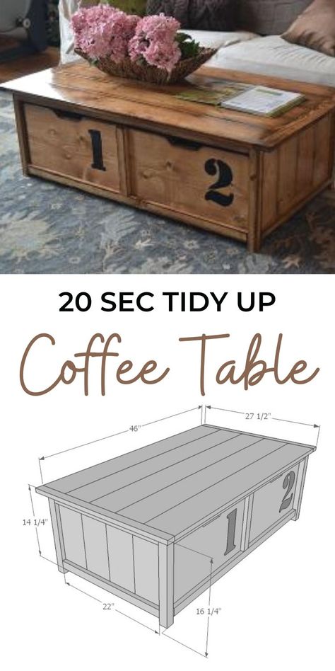 Diy Storage Coffee Table, White Coffee Table Living Room, Country Coffee Table, Cheap Coffee Table, Diy Farmhouse Coffee Table, Build A Coffee Table, Clever Coffee, Coffee Table Plans, Coffee Table With Drawers