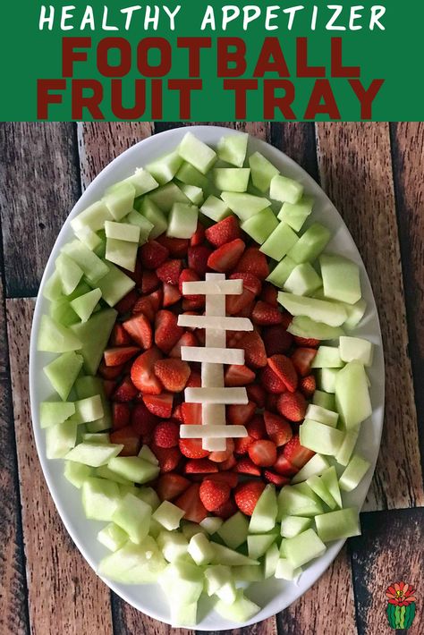 Looking for healthy Super Bowl ideas or lighter party snacks? A football fruit tray works as an appetizer or dessert idea for the big game. It's a simple and fun recipe that kids will love too. Football Themed Appetizers, Bowl Desserts, Healthy Superbowl Appetizers, Superbowl Desserts, Football Appetizers, Football Party Foods, Healthy Superbowl, Healthy Superbowl Snacks, Bowl Party Food