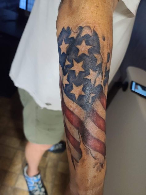 Red Line Tattoo, Ripped Skin Tattoo, Police Tattoo, Flag Tattoos, Patriotic Tattoos, Skin Tattoo, Tattoo Forearm, Cool Arm Tattoos, Flag Tattoo