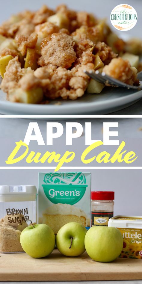 Made with only 5 ingredients--many of which of pantry staples--this simple and delicious vegan Apple Dump Cake will be your go-to recipe whenever you're in need of a quick dessert. #veganappledumpcake #appledumpcake #veganappledesserts #vegan #appledesserts via theconscientiouseater.com Dump Cake With Fresh Apples, Dump Cake Crockpot, Quick Apple Dessert, Easy Vegan Recipes For Beginners, Apple Dump Cake, Apple Recipes Healthy, Vegan Recipes For Beginners, Fresh Apple Cake, Dump Cake Recipe