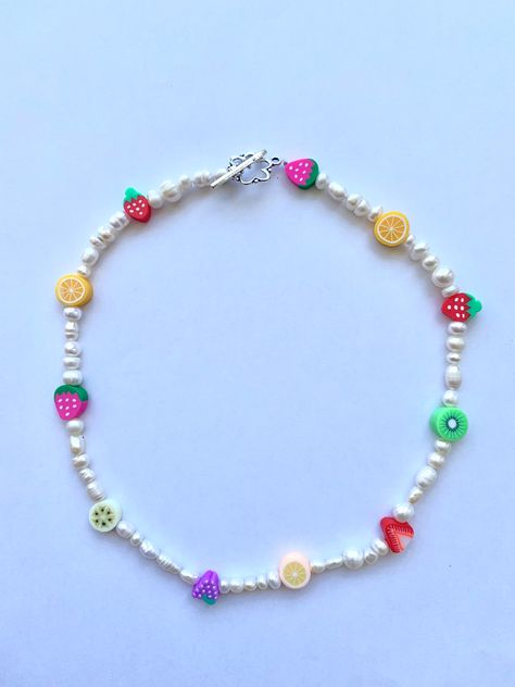 Fruit Necklace Jewelry, Fruit Necklace Beads, Neackles Beads Ideas, Fruit Bead Necklace, Beaded Fruit Necklace, Fruits Necklace, Beaded Fruit, Fruit Bracelet, Handmade Jewelry Business