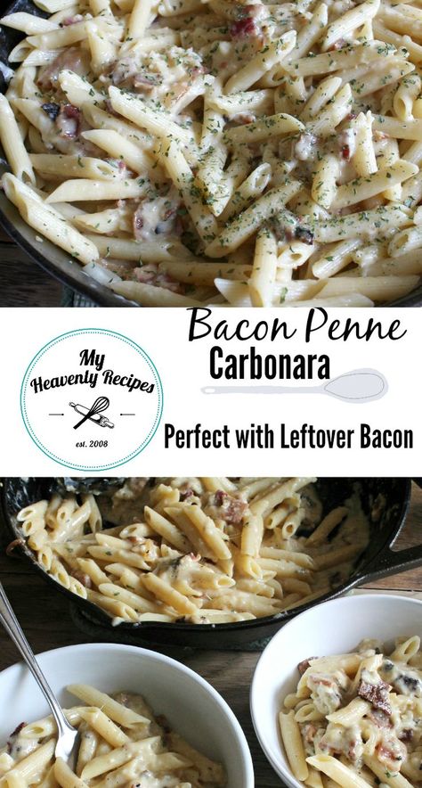 Penne Carbonara Recipe, Quick Pasta Dinner, Penne Carbonara, Carbonara With Bacon, Easy Carbonara, Leftover Bacon, Easy Carbonara Recipe, My Heavenly Recipes, Recipe With Bacon