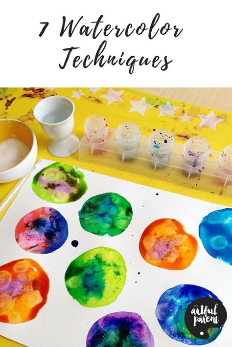 These watercolor techniques for kids are exciting and interesting alternatives to basic watercolor painting. Rubbing alcohol, salt & more! #watercolors #watercolorsforkids #kidsactivities #artforkids Basic Watercolor Painting, Painting With Salt, Michigan Christmas, Exploration Art, Salt Painting, Basic Watercolor, Kid Experiments, Learn Watercolor, Liquid Watercolor