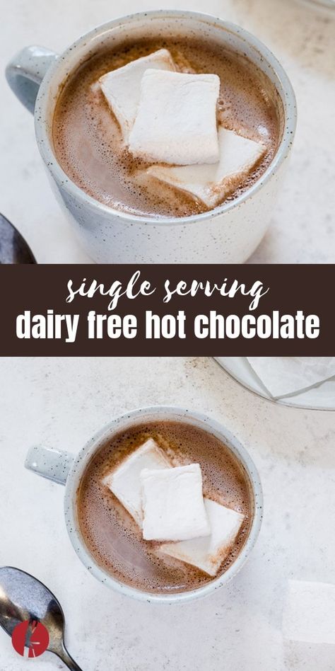 Hot Chocolate Single Serving, Dairy Free Hot Cocoa Recipe, Hot Chocolate Recipes Dairy Free, Dairy Free Hot Chocolate Recipe, Non Dairy Hot Chocolate Recipes, Dairy Free Hot Cocoa Mix Recipe, Non Dairy Hot Chocolate, Dairy Free Hot Cocoa, Dairy Free Dessert Christmas