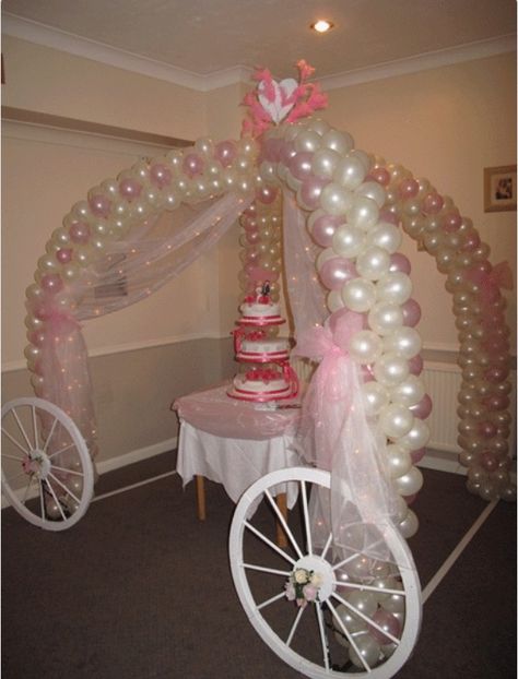 Cinderella theme Cinderella Decorations Diy, Carriage Decorations, Diy Cinderella Carriage, Balloon Canopy, Cinderella Decorations, Cinderella Prom, Magical Birthday Party, Cinderella Theme, Deco Ballon