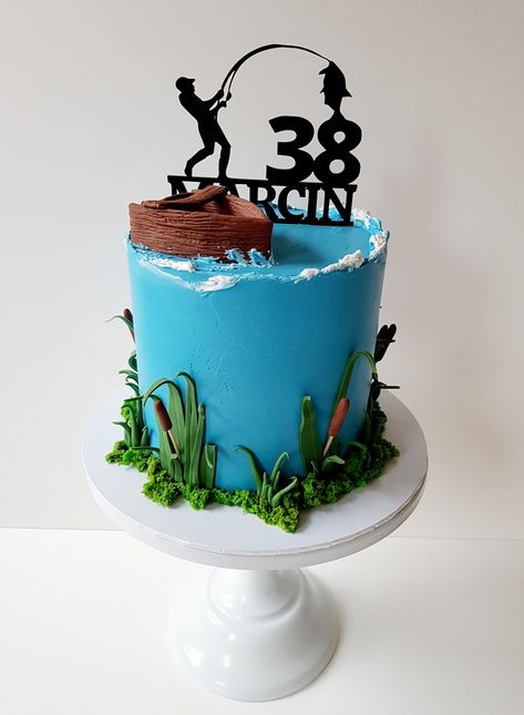 Fishing Birthday Cake, Fishing Theme Cake, Catering For Parties, Fisherman Cake, Lake Cake, Bakery And Coffee Shop, Bakery Coffee Shop, Fish Cake Birthday, Hunting Cake