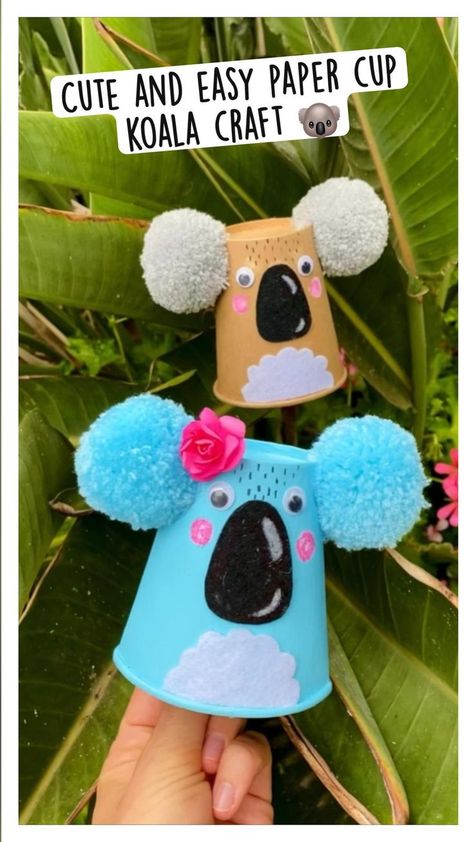 Cute and easy paper cup koala craft for kids! 🐨💕 in 2022 | Koala craft, Preschool arts and crafts, Babysitting crafts Koala Craft For Kids, Koala Crafts, Koala Craft, Australia Crafts, Paper Cup Crafts, Babysitting Crafts, Australian Outback, Hand Crafts For Kids, Cup Crafts