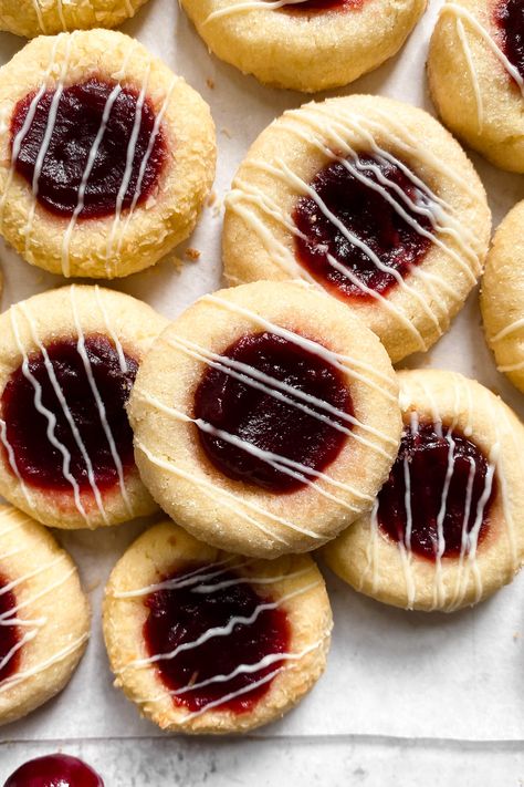 Cranberry Sauce Cookies Recipes, Cranberry Jelly Cookies, No Chill Thumbprint Cookies, Leftover Cranberry Sauce Cookies, Cookies With Cranberry Sauce, Flower Thumbprint Cookies, Cranberry Jam Cookies, Desserts With Cranberry Sauce, Simple Xmas Cookies