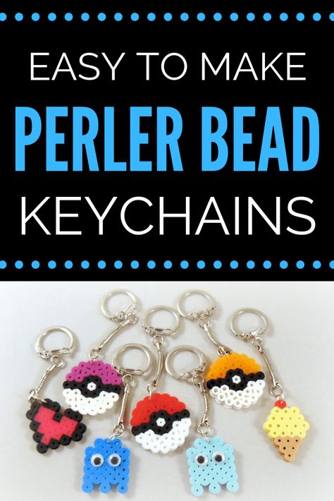 DIY Perler Bead keychains.  A great craft to make with all your Perler Bead sprites.  #perlerbeads #craftsforkids #craftstosell #perler Melted Bead Keychain, What To Do With Perler Bead Creations, How To Perler Beads, Perler Beads Ideas To Sell, Melty Bead Keychain, Fuse Bead Keychains, Perler Bead Patterns Keychains, Peeler Bead Keychain, Perler Bead Diy