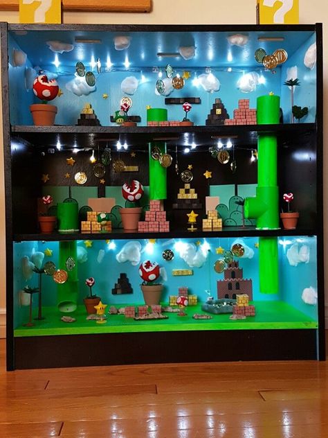 Mario Bros Room, Play Houses Diy, Super Mario Room, Diarama Ideas, Mario Crafts, Mario Room, Super Mario Birthday Party, Mario Birthday Party, Super Mario Birthday