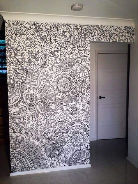 Pen and Ink Wall Modele Zentangle, Colouring Wall, Wall Drawing, Mandala Drawing, Wall Paint, Wall Murals, Wall Painting, Zen, Home Diy