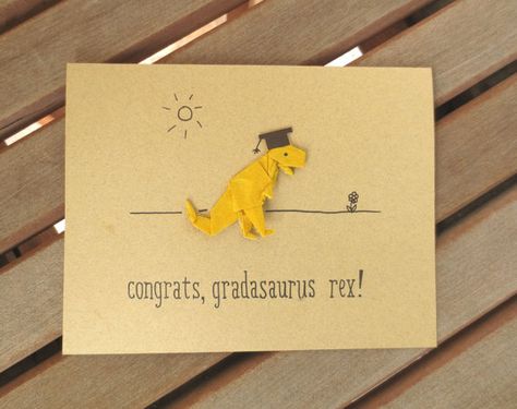 funny graduation card origami card dinosaur card by FubiniCrafts, $5.50 Diy Graduation Announcements, Obon Festival, Origami Dinosaur, Card Origami, Origami Card, Origami Christmas Ornament, Funny Graduation Cards, Graduation Cards Handmade, Origami Cards