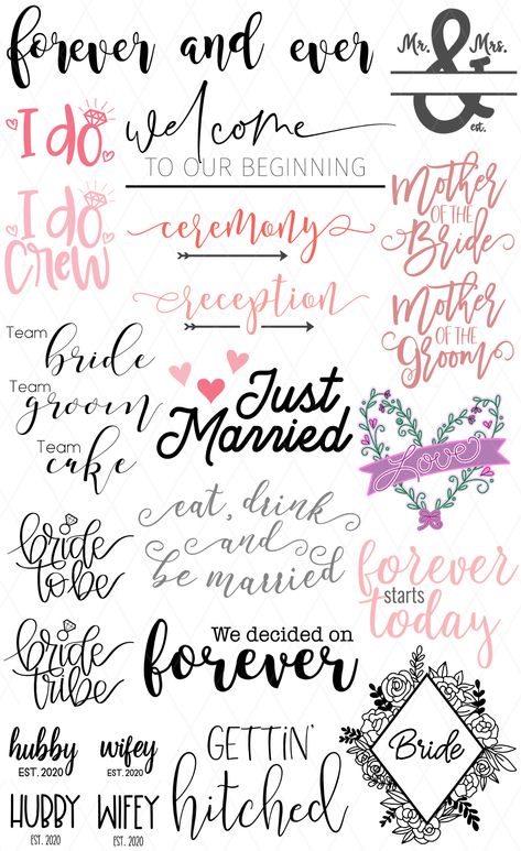 Use these 20+ Free Wedding SVG files to create your own wedding decor, bachelorette party shirts, wedding keepsakes, and more! Engagement Svg Free, Bachelorette Svg Files Free, Wedding Svg Free, Cameo4 Ideas, Free Wedding Svg Files For Cricut, Wedding Svg Files Free, Bride Svg Free, Engagement Sayings, I Do Crew Shirts