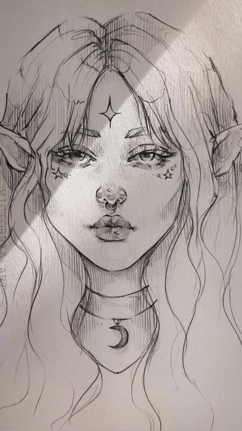 Elf Tattoo, Elf Drawing, Elf Drawings, Face Art Drawing, Fairy Drawings, Indie Drawings, Girl Drawing Sketches, Fantasy Drawings, Arte Sketchbook