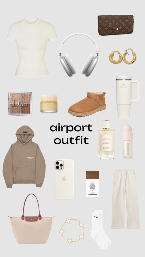 Airport Outfit Aesthetic, Girl Airport, Sephora Wishlist, Air Port Outfit, Airport Aesthetic, Airport Fits, Airport Look, Organized Life, Outfit Aesthetic