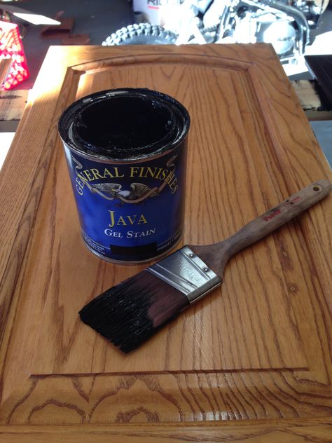 Painting Oak Cabinets White, Java Gel Stains, Java Gel, Painting Oak Cabinets, Staining Cabinets, Gel Stain, Oak Cabinets, Farmhouse Dining, Home Reno