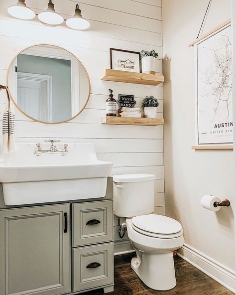 Farmhouse Shop, Shiplap Bathroom, Rustic Inspiration, White Shiplap, Rustic Bathrooms, Downstairs Bathroom, Half Bathroom, Rustic Living, Ship Lap Walls