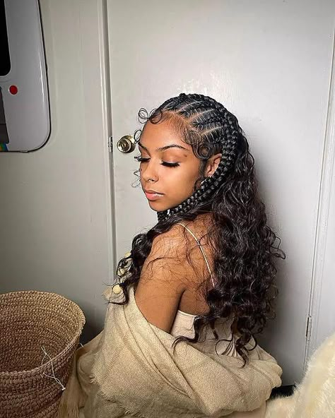 Braided Leave Out Curly Hair, Front Hair Styles Braids, Birthday Hair Ideas Hairstyles Braids, Birthday Curly Hairstyles, Front Braids With Curly Hair, Habesha Hairstyles, Birthday Hairstyles For Black Women, Hair Color Ideas For Fall, Blonde Hair Color Ideas