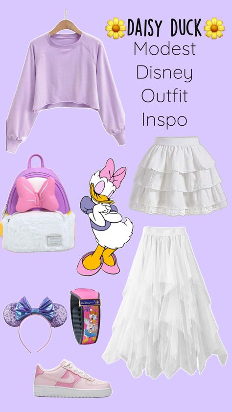 #modest #daisy #daisyduck #disney #disneyworld #disneyland #disneystyle #loungefly #magicband #magicbandplus #nike #skirt #pinkandpurple #minnieears Daisy Duck Outfit, Duck Outfit, Nike Skirt, Disney Outfit, Daisy Duck, Disney Outfits, Disneyland, Daisy, Nike