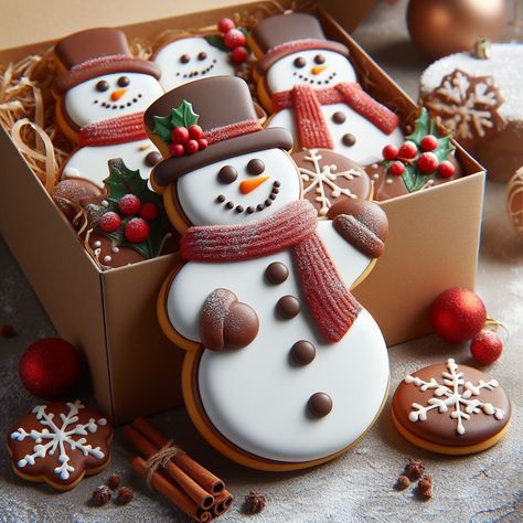 Frosted Christmas Cookies, Santa Claus Cookies, Snowman Chocolate, Iced Christmas Cookies, Gingerbread House Ideas, Christmas Sugar Cookies Decorated, Nutella Cupcakes, Frosted Cookies, Christmas Cookie Box