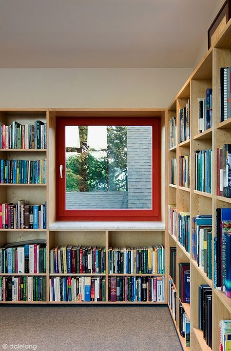 Burke Gilman House / Stettler Design Concrete Step, Freestanding Fireplace, Concrete Steps, Book Shelves, Minimalist Home Decor, Home Library, Step Inside, Seattle Washington, Cafe Interior