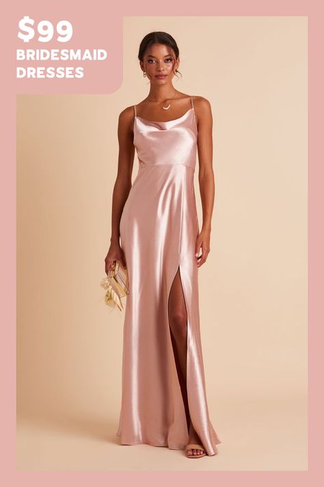 Slip Bridesmaids Dresses, Rose Gold Bridesmaid Dress, Long Satin Dress, Chic Bridesmaid Dresses, Rose Gold Bridesmaid, Satin Gowns, Dusty Rose Bridesmaid Dresses, Satin Bridesmaid Dress, Rose Bridesmaid Dresses