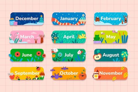 Months Illustration, Math Corner, Spring Drawing, Elementary Classroom Decor, Months Of The Year, Circle Time, Kids Book, Design Sticker, Classroom Posters