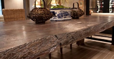 concrete countertops that look like real wood Contemporary Wine Cellar, Concrete Tables, Awesome Furniture, Outdoor Kitchen Countertops, Reclaimed Wood Table, Concrete Counter, Concrete Kitchen, Concrete Furniture, Concrete Table