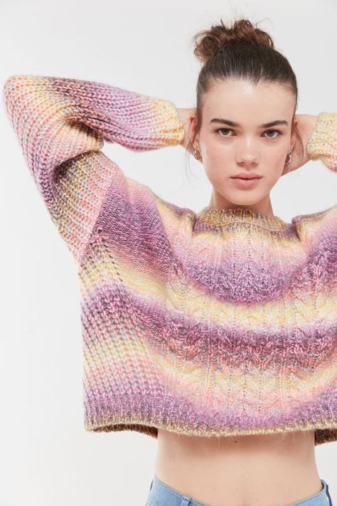 Sweaters + Cardigans for Women | Urban Outfitters Korea Knitwear Trends, Winter Knitwear, Ombre Pink, Sweater Trends, Sweater Crop, Cable Knit Sweater, Silhouette Cut, Sweater Sleeves, Knitwear Women