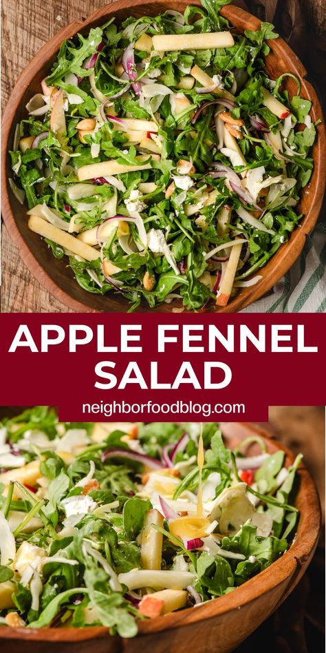 Bring crisp, bright, and tangy flavors to your Thanksgiving table with this Apple Fennel Salad. Tossed with arugula, mixed greens, goat cheese, almonds, and a mustard vinaigrette, this Fennel and Apple Salad is the perfect side dish for Thanksgiving and all your other holiday gatherings. This fall salad recipe is bursting with flavor and satisfying crunch! Apple Fennel Salad, Salad With Mustard Dressing, Fennel And Apple Salad, Side Dish For Thanksgiving, Roasted Carrots And Parsnips, Sleeve Recipes, Salad With Goat Cheese, Autumn Salad Recipes, Arugula Recipes