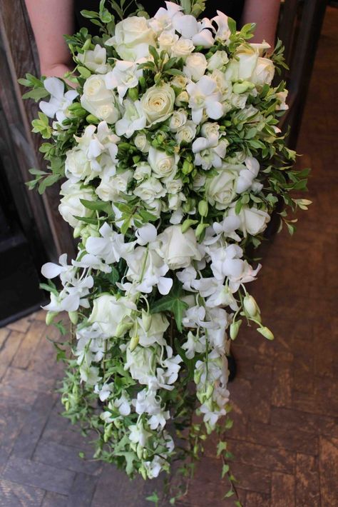 Princess Diana Bouquet, Princess Bouquet, Princess Diana Flower Bouquet, Princess Diana Inspired Wedding Bouquet, Princess Diana Wedding Bouquet, Queen Elizabeth Wedding Bouquet, Cascading Bouquet White, White Roses Cascade Bouquet, White And Green Cascading Bridal Bouquet