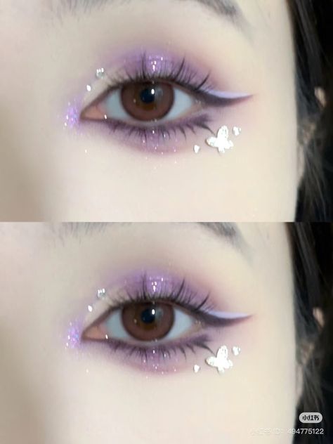 Kawaii Purple Makeup, Asian Colored Contacts, Shinobu Makeup Inspired, Kawaii Purple, Pop Makeup, Pretty Eye Makeup, Chinese Makeup, Cute Eye Makeup, Eye Makeup Styles