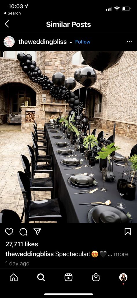 Black Birthday Table Decor, All Black Party, Moms 50th Birthday, Birthday Table Decorations, Party Setup, 35th Birthday, Birthday Shoot, Birthday Table, Table Set Up